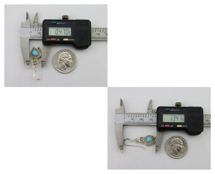 Navajo Dangle Earrings 925 Silver Natural Turquoise Artist Signed DB C.80's