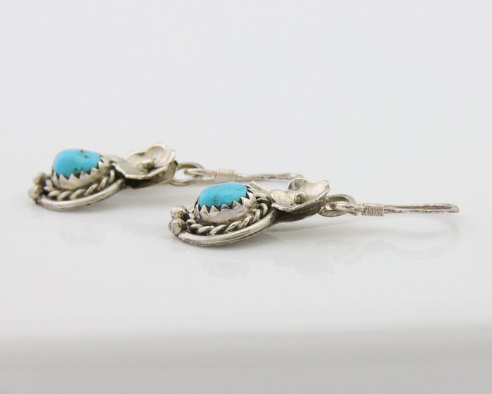 Navajo Dangle Earrings 925 Silver Natural Turquoise Artist Signed DB C.80's