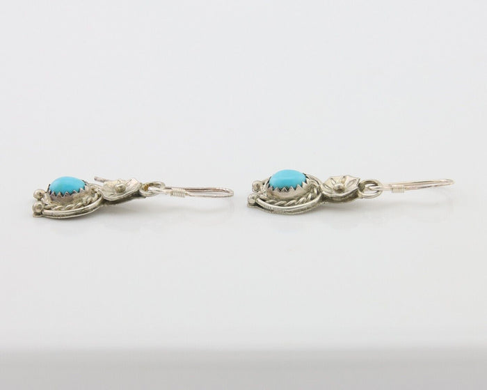 Navajo Dangle Earrings 925 Silver Natural Turquoise Artist Signed DB C.80's