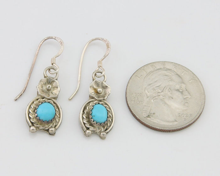 Navajo Dangle Earrings 925 Silver Natural Turquoise Artist Signed DB C.80's