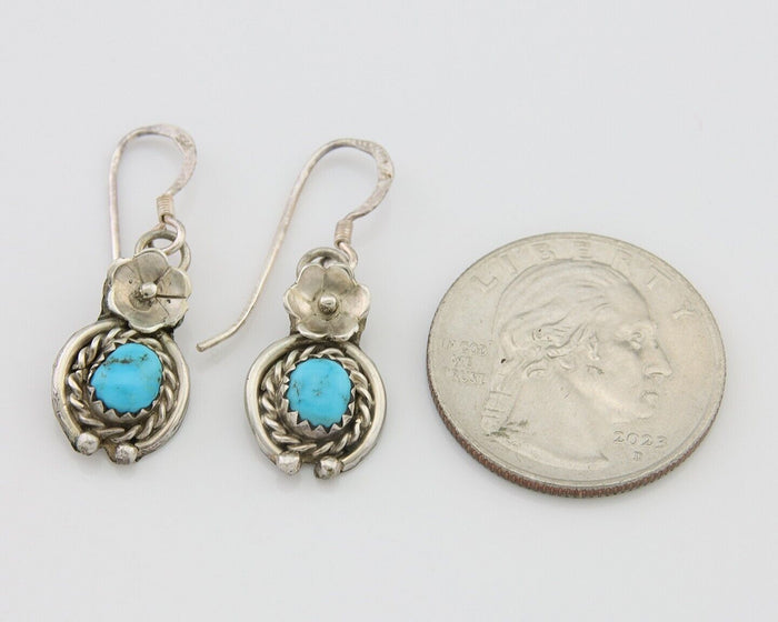Navajo Dangle Earrings 925 Silver Natural Turquoise Artist Signed DB C.80's