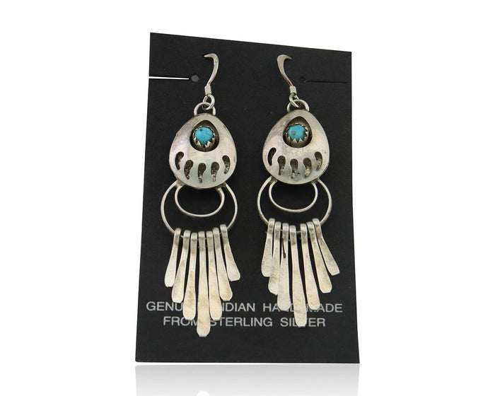 Navajo Dangle Earrings 925 Silver Natural Turquoise Artist Signed ES C.80's