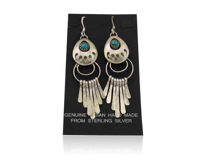 Navajo Dangle Earrings 925 Silver Natural Turquoise Artist Signed ES C.80's