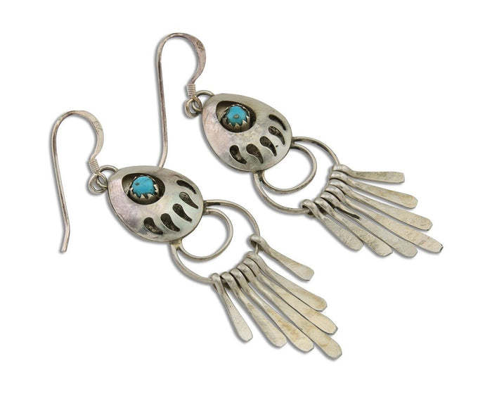 Navajo Dangle Earrings 925 Silver Natural Turquoise Artist Signed ES C.80's