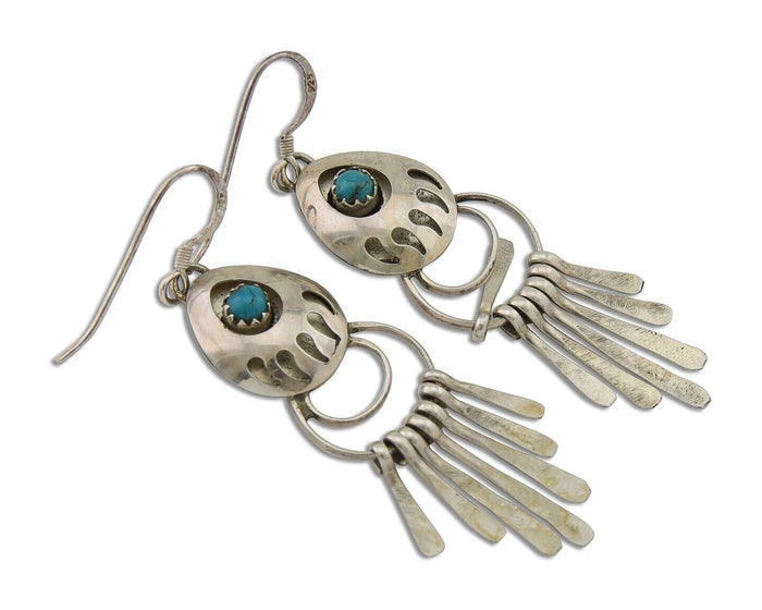 Navajo Dangle Earrings 925 Silver Natural Turquoise Artist Signed ES C.80's