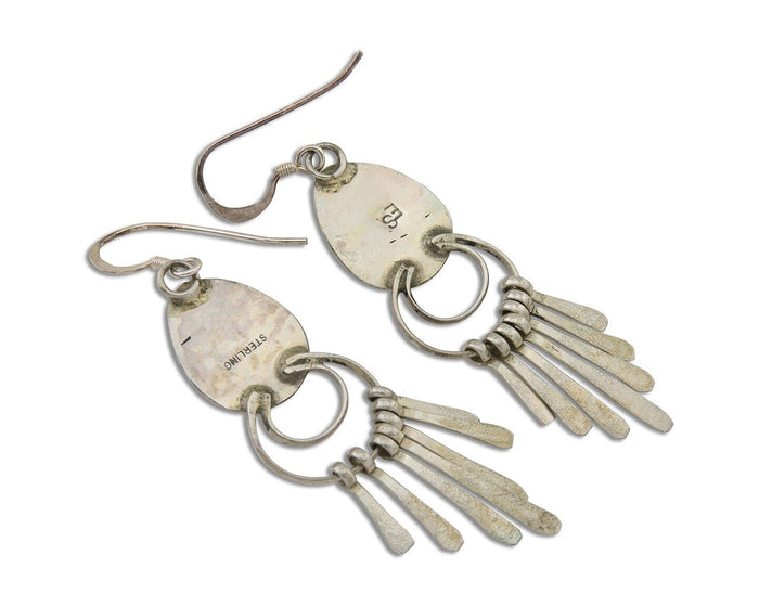 Navajo Dangle Earrings 925 Silver Natural Turquoise Artist Signed ES C.80's