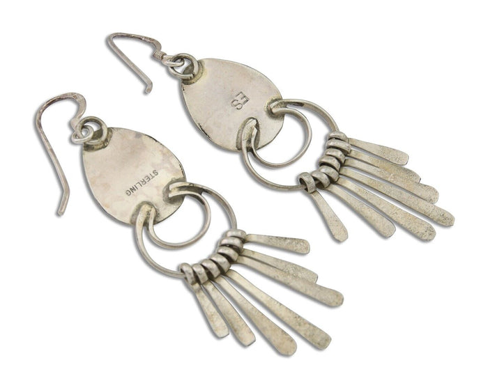 Navajo Dangle Earrings 925 Silver Natural Turquoise Artist Signed ES C.80's