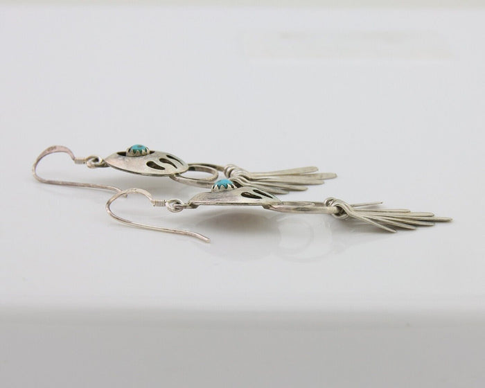 Navajo Dangle Earrings 925 Silver Natural Turquoise Artist Signed ES C.80's