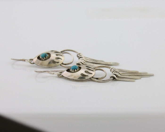 Navajo Dangle Earrings 925 Silver Natural Turquoise Artist Signed ES C.80's