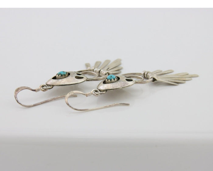 Navajo Dangle Earrings 925 Silver Natural Turquoise Artist Signed ES C.80's