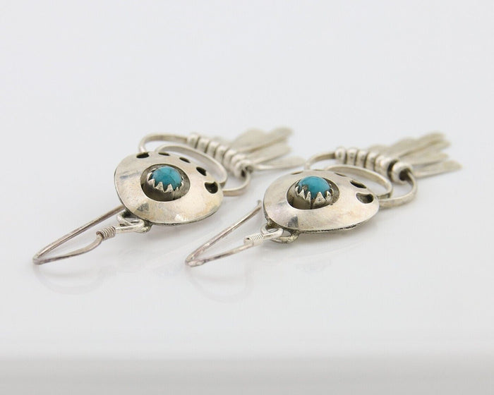 Navajo Dangle Earrings 925 Silver Natural Turquoise Artist Signed ES C.80's
