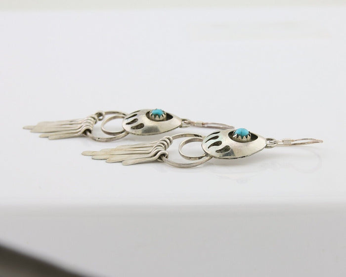 Navajo Dangle Earrings 925 Silver Natural Turquoise Artist Signed ES C.80's