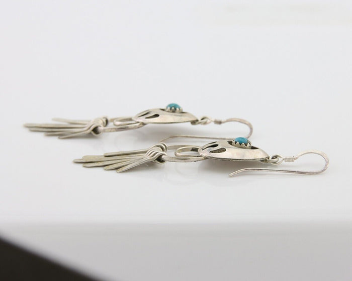 Navajo Dangle Earrings 925 Silver Natural Turquoise Artist Signed ES C.80's
