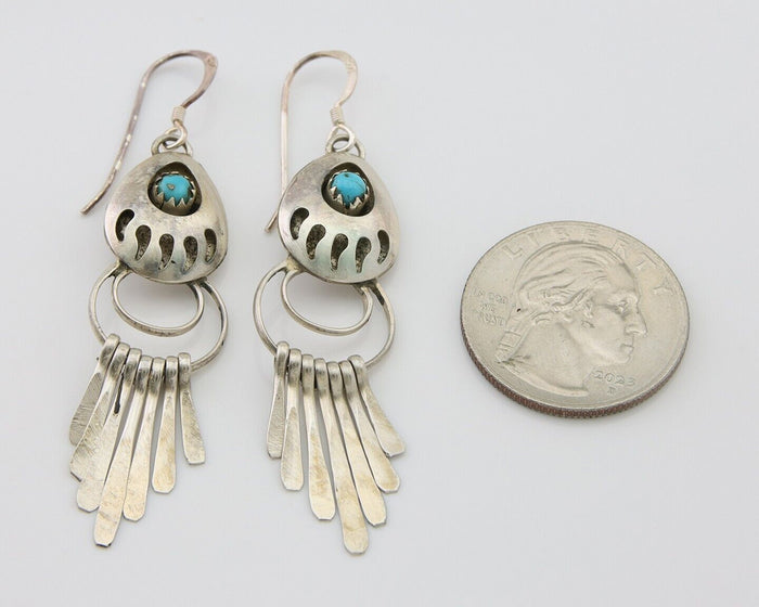 Navajo Dangle Earrings 925 Silver Natural Turquoise Artist Signed ES C.80's