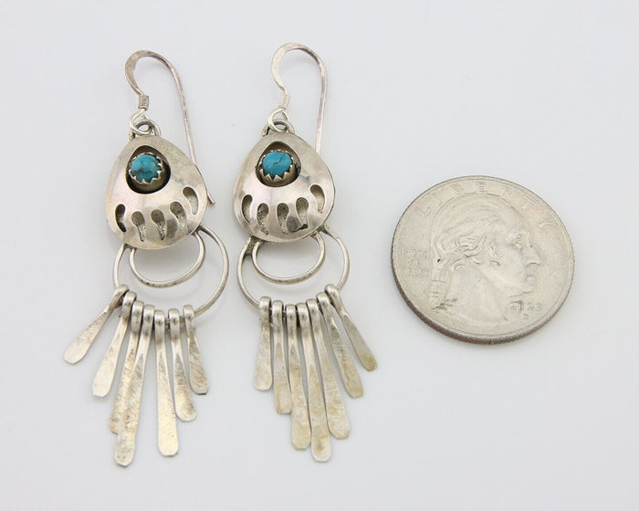 Navajo Dangle Earrings 925 Silver Natural Turquoise Artist Signed ES C.80's