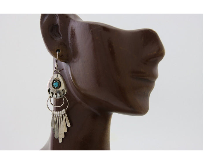 Navajo Dangle Earrings 925 Silver Natural Turquoise Artist Signed ES C.80's