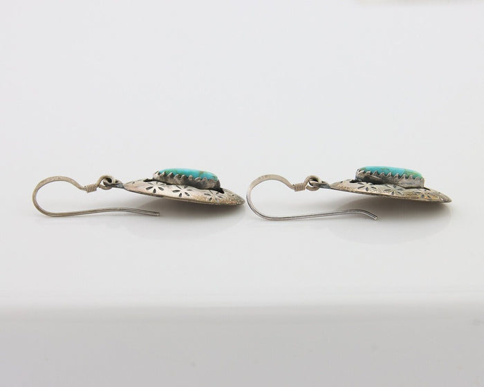 Navajo Dangle Earrings 925 Silver Natural Turquoise Artist Signed IJC C.80's