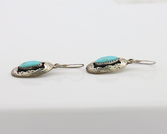 Navajo Dangle Earrings 925 Silver Natural Turquoise Artist Signed IJC C.80's