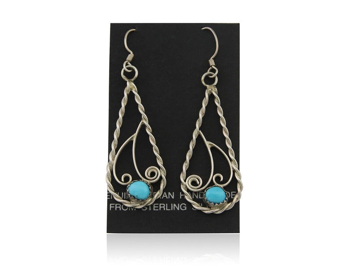 Navajo Dangle Earrings 925 Silver Natural Turquoise Artist Signed JB C.80's