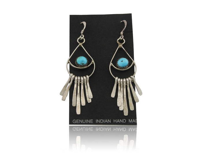 Navajo Dangle Earrings 925 Silver Natural Turquoise Artist Signed JB C.80's