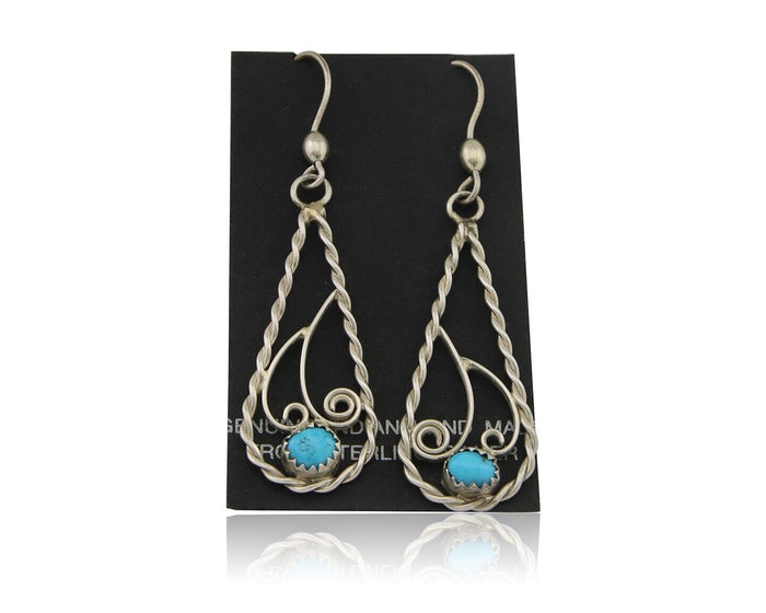 Navajo Dangle Earrings 925 Silver Natural Turquoise Artist Signed JB C.80's