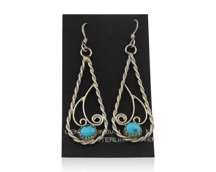 Navajo Dangle Earrings 925 Silver Natural Turquoise Artist Signed JB C.80's