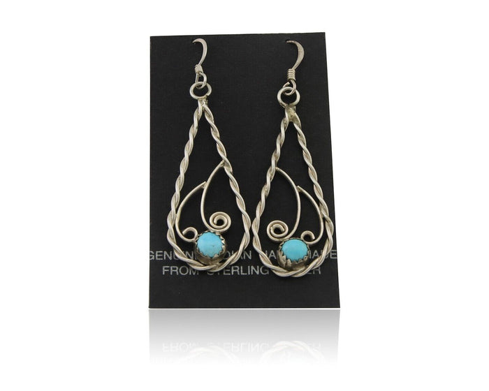 Navajo Dangle Earrings 925 Silver Natural Turquoise Artist Signed JB C.80's