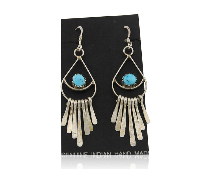 Navajo Dangle Earrings 925 Silver Natural Turquoise Artist Signed JB C.80's