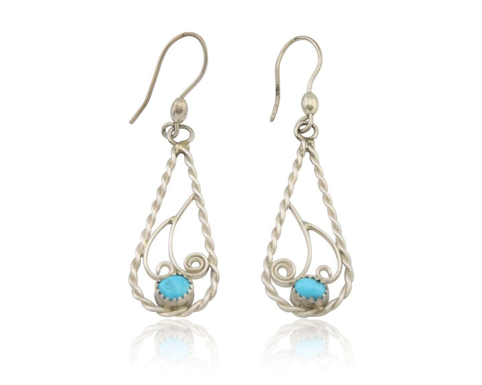 Navajo Dangle Earrings 925 Silver Natural Turquoise Artist Signed JB C.80's