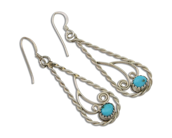 Navajo Dangle Earrings 925 Silver Natural Turquoise Artist Signed JB C.80's
