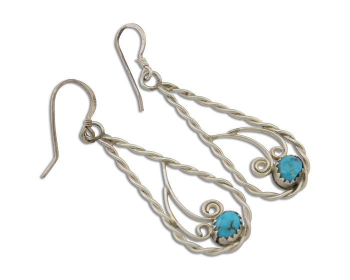 Navajo Dangle Earrings 925 Silver Natural Turquoise Artist Signed JB C.80's