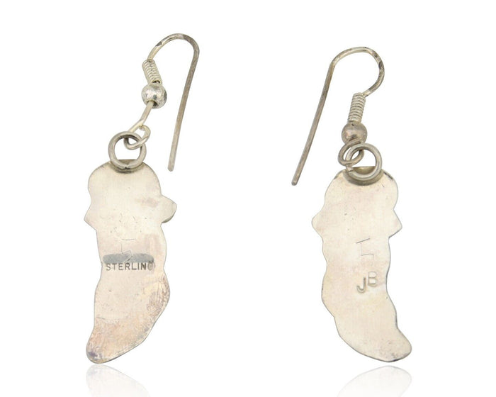 Navajo Dangle Earrings 925 Silver Natural Turquoise Artist Signed JB C.80's