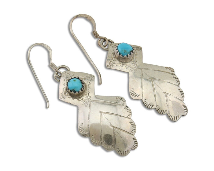 Navajo Dangle Earrings 925 Silver Natural Turquoise Artist Signed JB C.80's