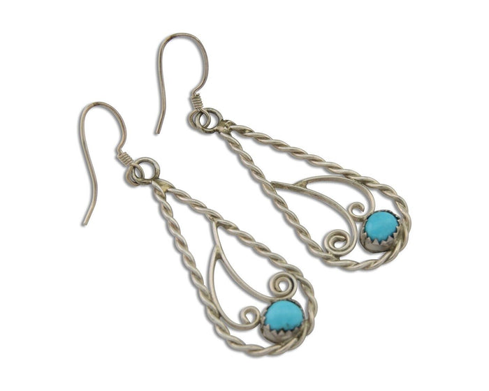 Navajo Dangle Earrings 925 Silver Natural Turquoise Artist Signed JB C.80's