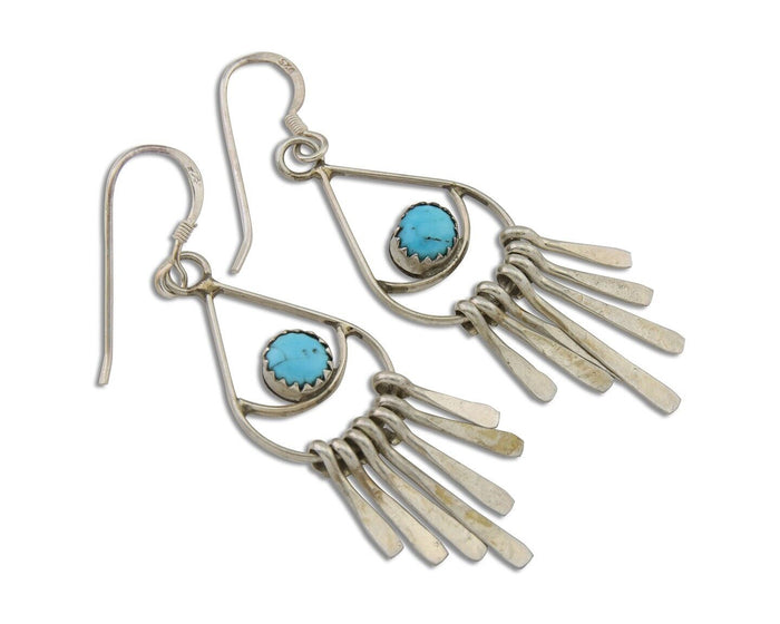 Navajo Dangle Earrings 925 Silver Natural Turquoise Artist Signed JB C.80's