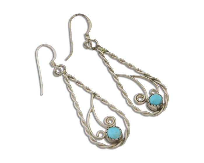 Navajo Dangle Earrings 925 Silver Natural Turquoise Artist Signed JB C.80's