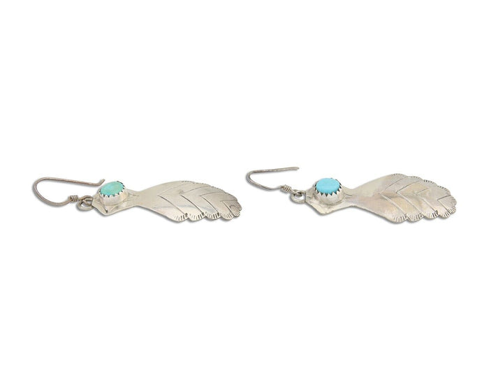 Navajo Dangle Earrings 925 Silver Natural Turquoise Artist Signed JB C.80's