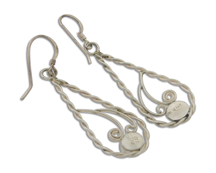 Navajo Dangle Earrings 925 Silver Natural Turquoise Artist Signed JB C.80's
