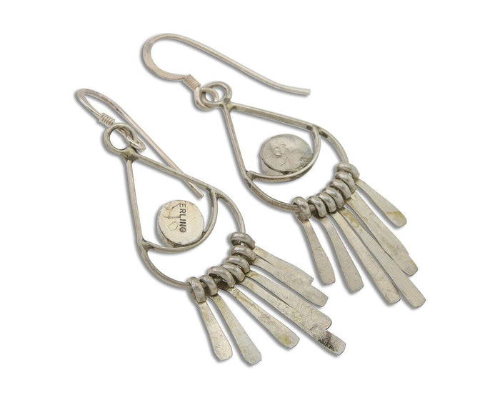 Navajo Dangle Earrings 925 Silver Natural Turquoise Artist Signed JB C.80's