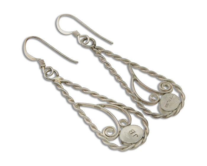 Navajo Dangle Earrings 925 Silver Natural Turquoise Artist Signed JB C.80's
