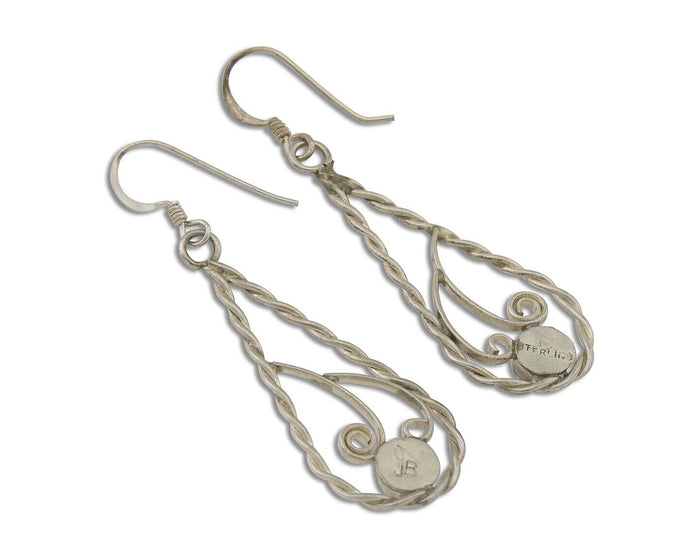 Navajo Dangle Earrings 925 Silver Natural Turquoise Artist Signed JB C.80's