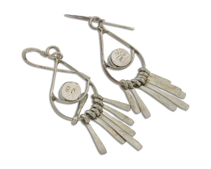Navajo Dangle Earrings 925 Silver Natural Turquoise Artist Signed JB C.80's