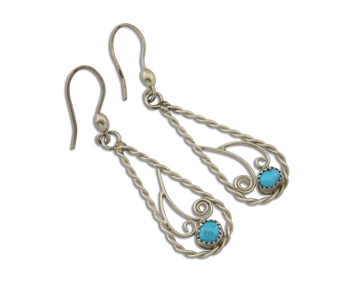 Navajo Dangle Earrings 925 Silver Natural Turquoise Artist Signed JB C.80's