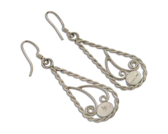 Navajo Dangle Earrings 925 Silver Natural Turquoise Artist Signed JB C.80's