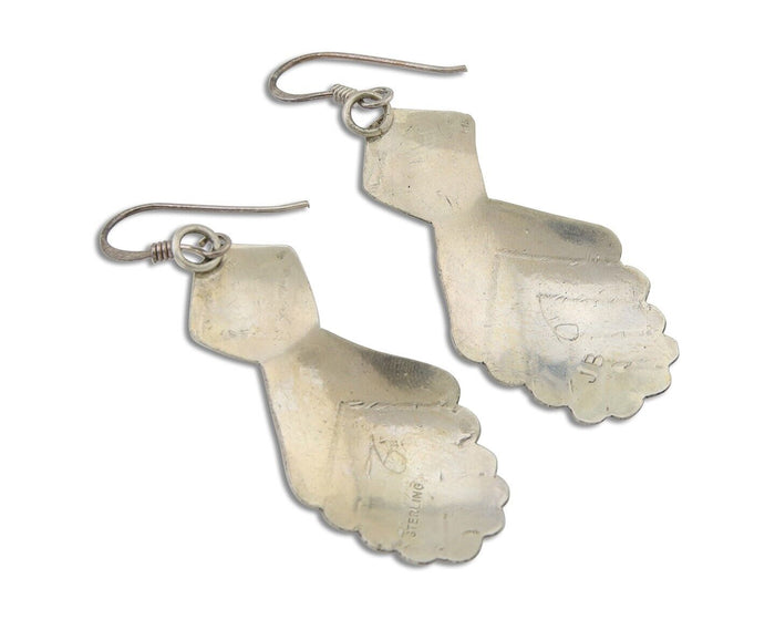 Navajo Dangle Earrings 925 Silver Natural Turquoise Artist Signed JB C.80's
