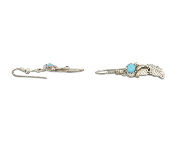 Navajo Dangle Earrings 925 Silver Natural Turquoise Artist Signed JB C.80's