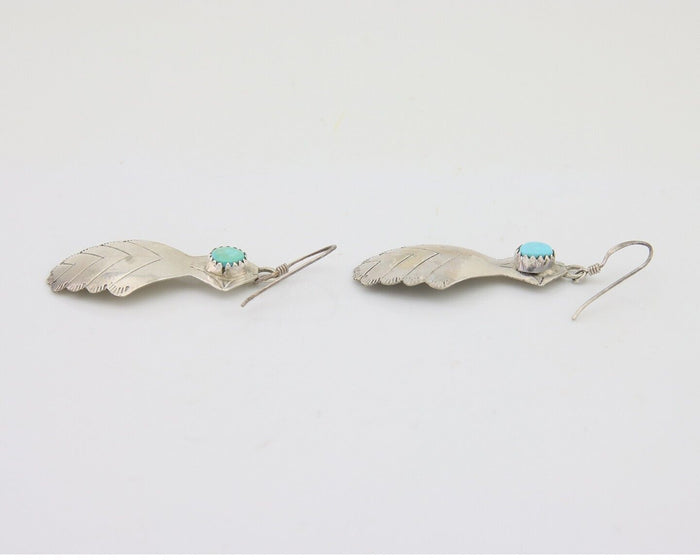 Navajo Dangle Earrings 925 Silver Natural Turquoise Artist Signed JB C.80's