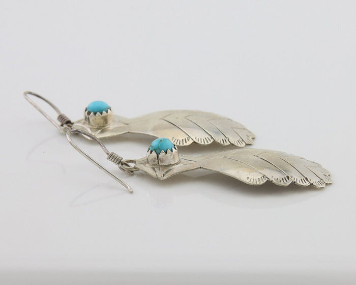 Navajo Dangle Earrings 925 Silver Natural Turquoise Artist Signed JB C.80's