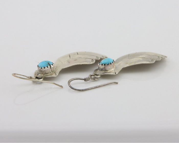 Navajo Dangle Earrings 925 Silver Natural Turquoise Artist Signed JB C.80's