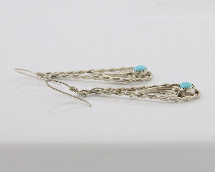 Navajo Dangle Earrings 925 Silver Natural Turquoise Artist Signed JB C.80's